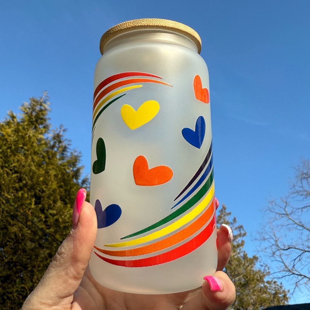 Colorful Heart Glass Jar with Bamboo Lid